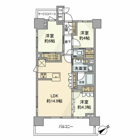 プラウド東神奈川(3LDK/4階)の間取り写真