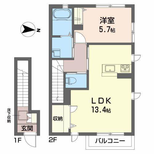 メゾンアベール(1LDK/2階)の間取り写真