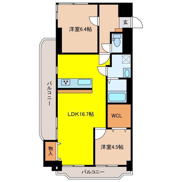 NARABU六番館(2LDK/4階)の間取り写真