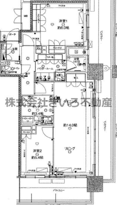 MJR熊本ザ・タワー(2LDK/13階)の間取り写真