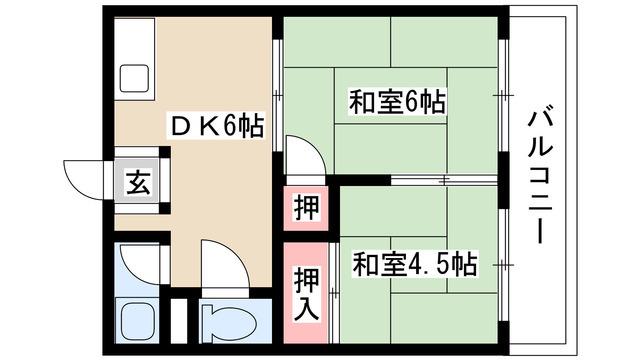 コーポよしみ(2DK/1階)の間取り写真