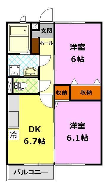メゾンポエム(2DK/2階)の間取り写真