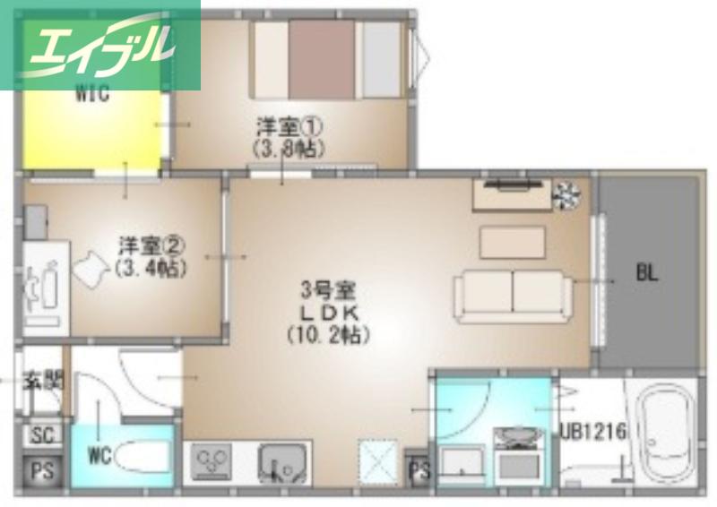 REGALEST 今(2LDK/3階)の間取り写真
