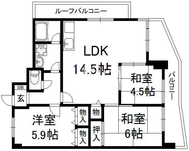 ウェルネス桃山(3LDK/7階)の間取り写真