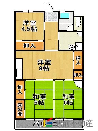 鳥塚マンション(3DK/2階)の間取り写真
