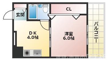 グランドハイツ三津屋北(1DK/4階)の間取り写真