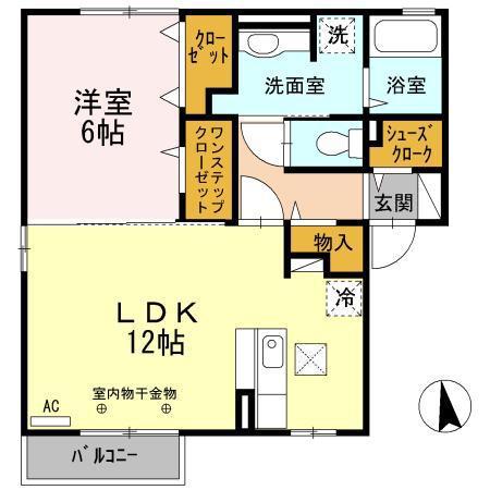 ラヴァンド パンセ B(1LDK/2階)の間取り写真