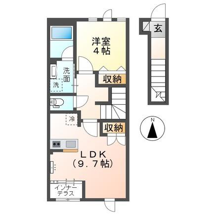 シャンピア出町前(1LDK/2階)の間取り写真