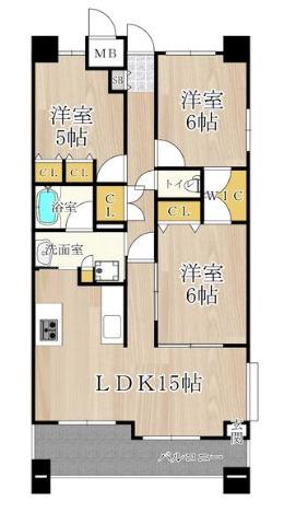 CITY SPIRE桜川II(3LDK/9階)の間取り写真