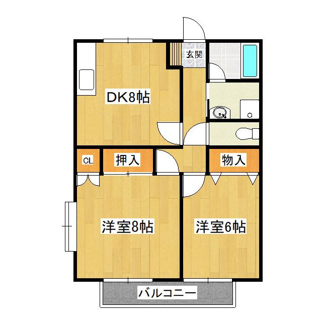 ニュープランドールI棟(2DK/2階)の間取り写真