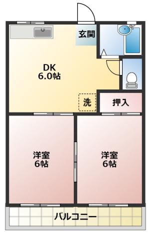 ルミエール(2DK/1階)の間取り写真