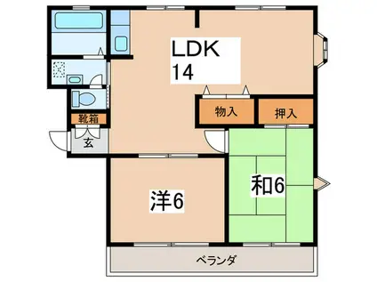 マグノーリア・ヒルA棟(2LDK/1階)の間取り写真