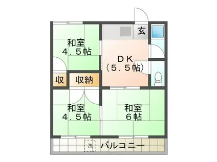 コーポ幸B(3DK/1階)の間取り写真