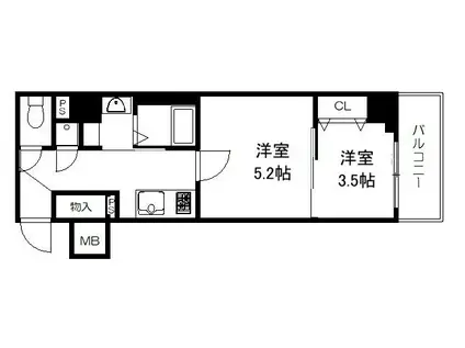 ファーストフィオーレ京都西陣(2K/1階)の間取り写真