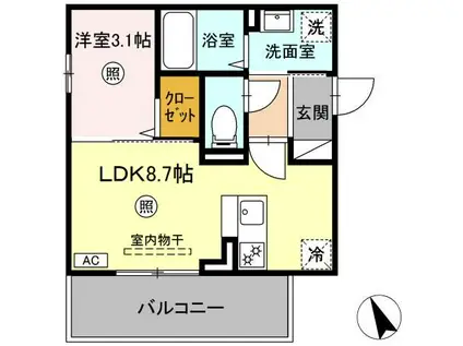 BRILLIA TWIN STAGE B棟(1LDK/3階)の間取り写真