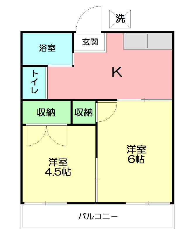 第二長沼ハイツ(2K/1階)の間取り写真