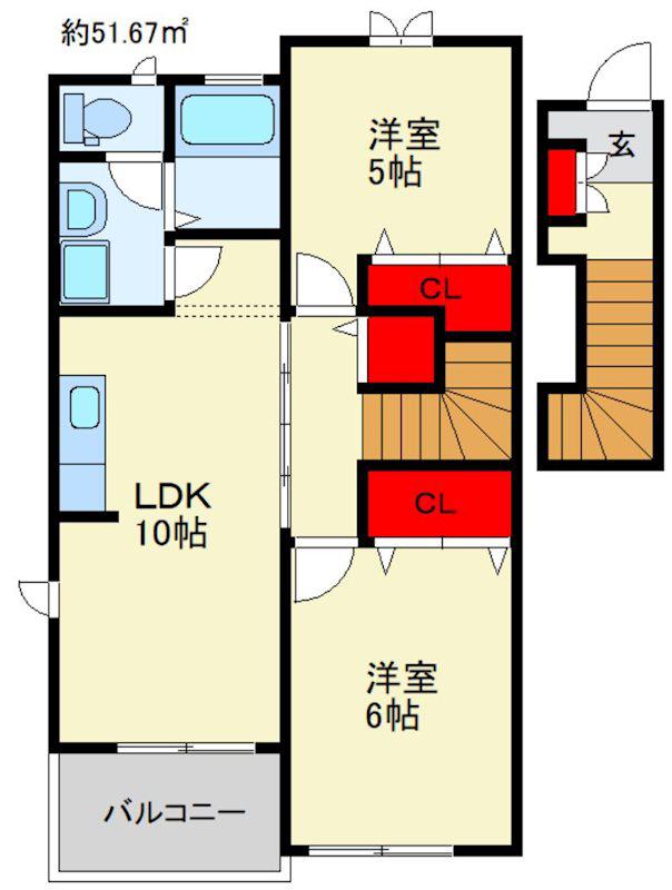 ラフィネ花瀬四番館(2LDK/2階)の間取り写真