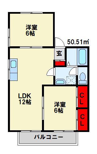 クラッセ永犬丸(2LDK/2階)の間取り写真