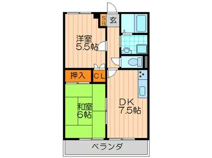 クリスタルハイツ(2DK/1階)の間取り写真