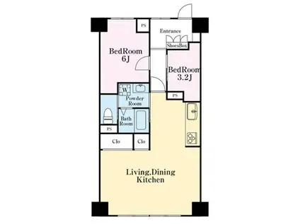 カーサ三田(2LDK/5階)の間取り写真