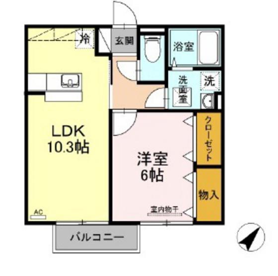 プレミールB棟(1LDK/2階)の間取り写真