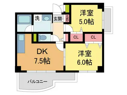 ハイムプロミネンス宝塚(2DK/2階)の間取り写真