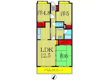 ヴィラ南柏(3LDK/1階)の間取り写真
