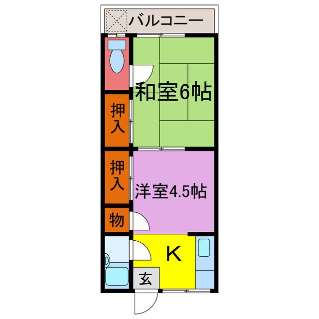 大崎荘(2K/2階)の間取り写真