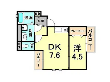 フィオーレ 武庫川(1DK/2階)の間取り写真