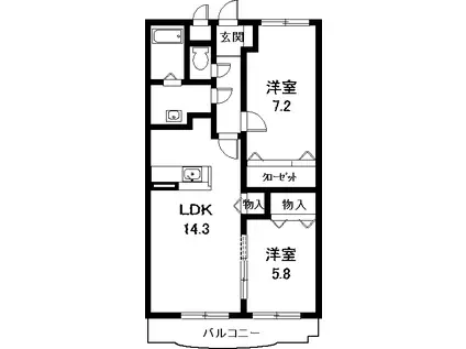 シャンデテ西三田ヶ入(2LDK/2階)の間取り写真
