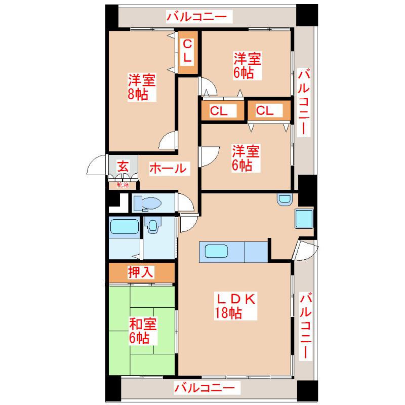 国分大善ビル(4LDK/5階)の間取り写真