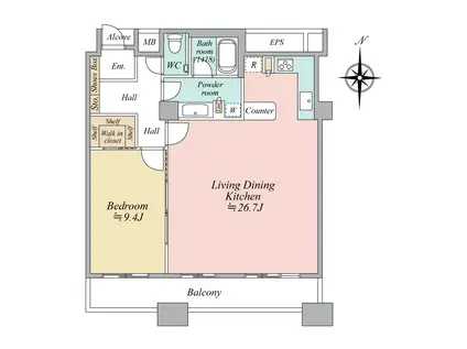 ザ・なんばタワーレジデンス イン・なんばパークス(1LDK/42階)の間取り写真