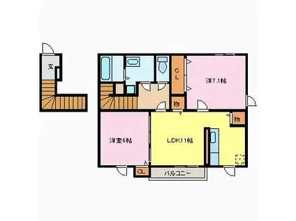 グラース アルモニ-(2LDK/2階)の間取り写真