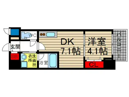 ドゥーエ立売堀(1DK/7階)の間取り写真