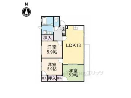 グリーンハイツ高塚A棟(3LDK/1階)の間取り写真