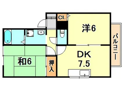 エクセルハイツ桃山(2DK/1階)の間取り写真
