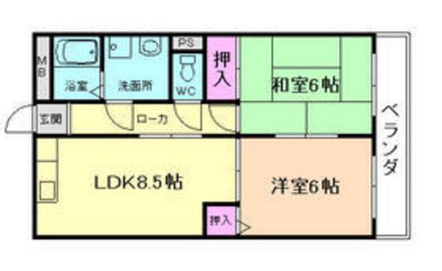 リヒテール中山(2LDK/4階)の間取り写真