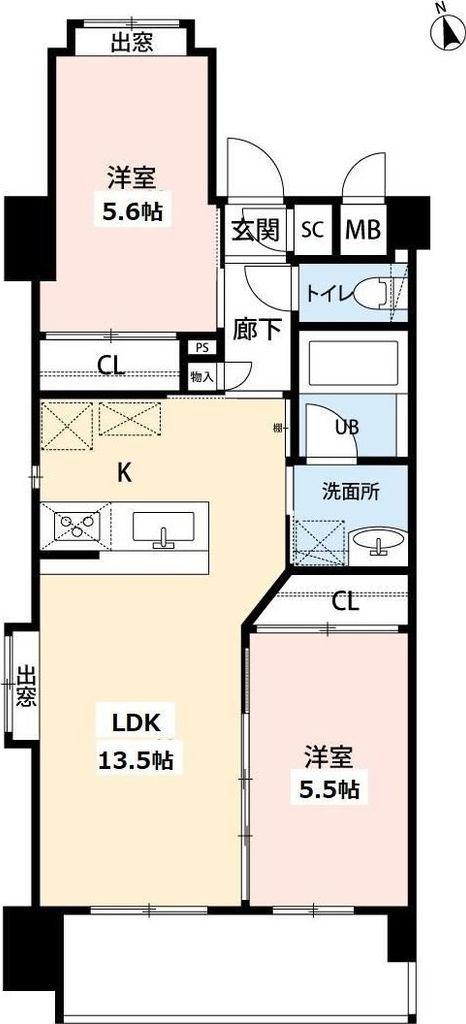 ウィングス西本町(2LDK/4階)の間取り写真