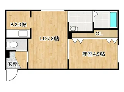 黄金北3丁目A棟(1LDK/2階)の間取り写真