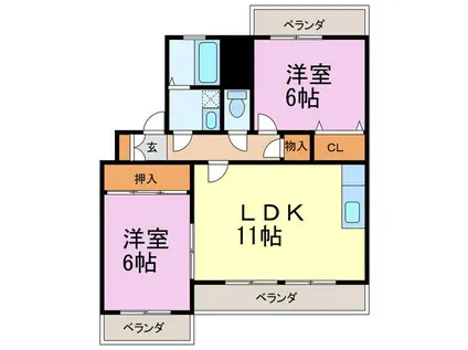ヴァーテューI(2LDK/2階)の間取り写真