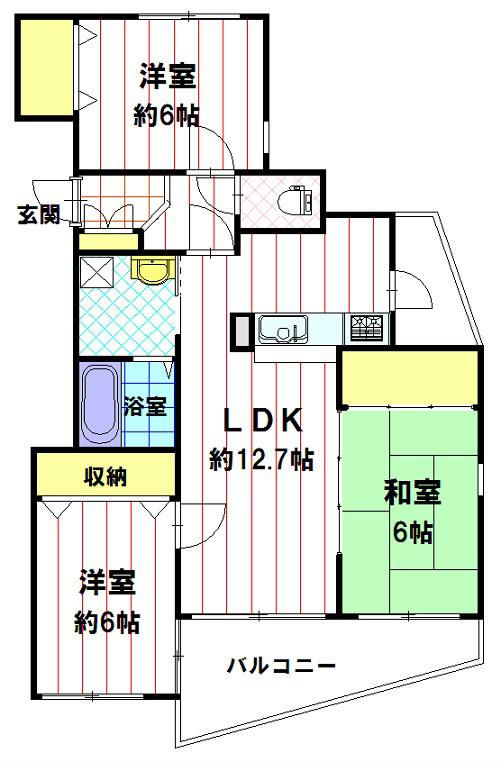 メイデンヘアー・A(3LDK/3階)の間取り写真