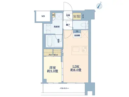 デュオヒルズ仙台一番町一丁目(1LDK/13階)の間取り写真