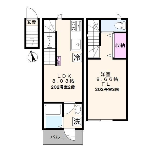 チャルテ西早稲田(1LDK/2階)の間取り写真