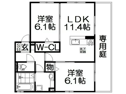 ウエスタンリバー香里(2LDK/1階)の間取り写真