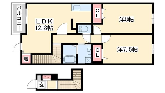 カーサフェリーチェII(2LDK/2階)の間取り写真