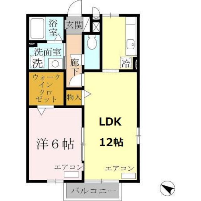 マリン毛見(1LDK/2階)の間取り写真