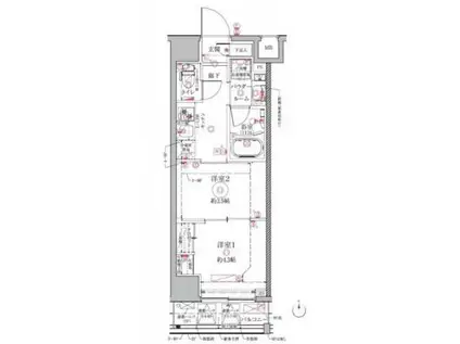クレイシアIDZ祐天寺(2K/9階)の間取り写真