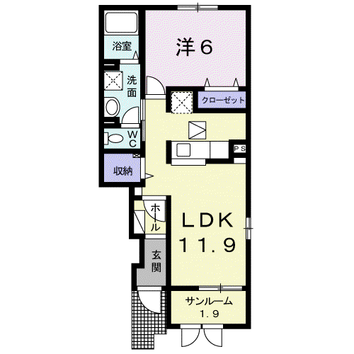 セルサス荒山(1LDK/1階)の間取り写真