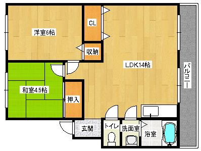 コーポ木下(2LDK/4階)の間取り写真