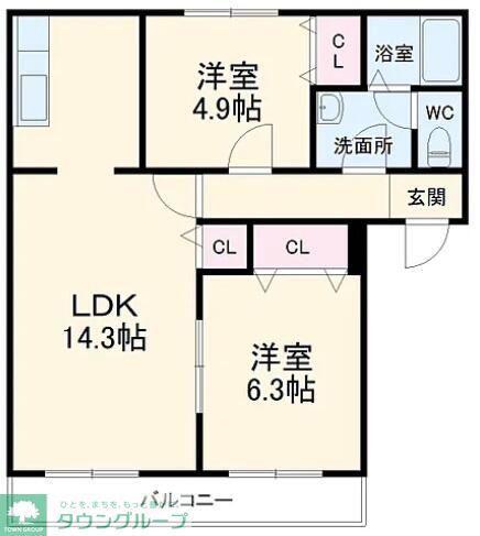 アルファコート流山(2LDK/2階)の間取り写真